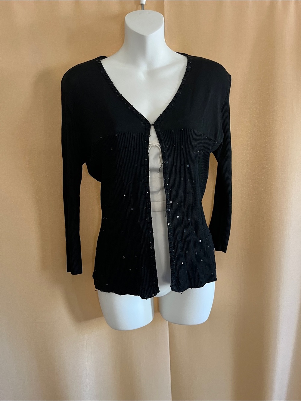 Unique Vintage Black V-Neck Beaded Cardigan Sweater